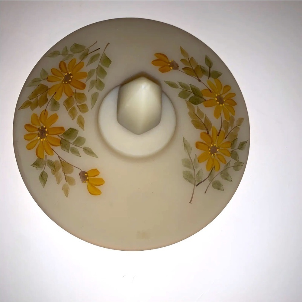 Vintage Fenton Hand Painted/Signed Satin Daisies Lidded a Candy Dish Yel/Grn